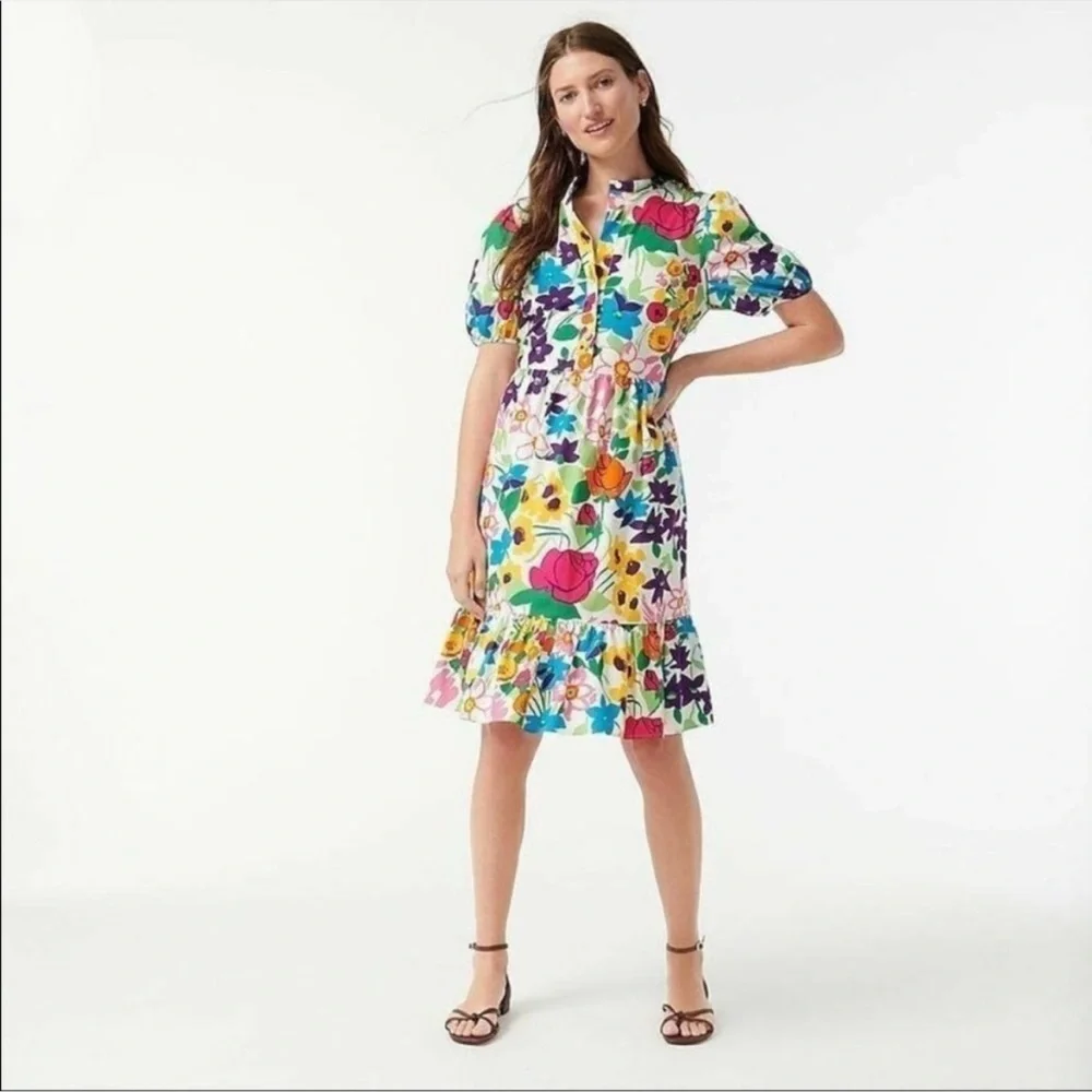 NWT J.Crew Puff-sleeve Dress in Vibrant‎ Garden Print Floral Tiered Shift 4